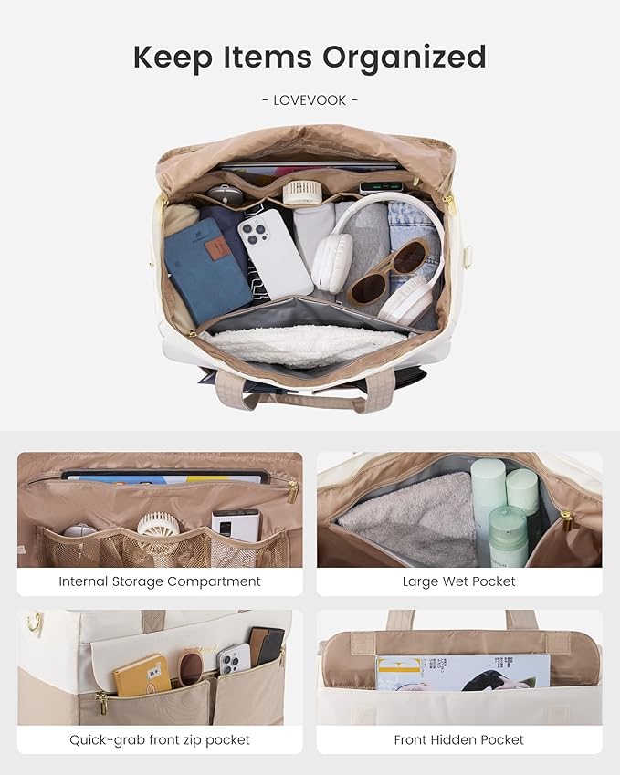 LOVEVOOK Travel Duffle Bag for Women, Wide Open Large Weekender Bags with Shoe Compartment, Carry on Overnight Bags, Hospital Bag for Women Labor Delivery with Wet Pocket