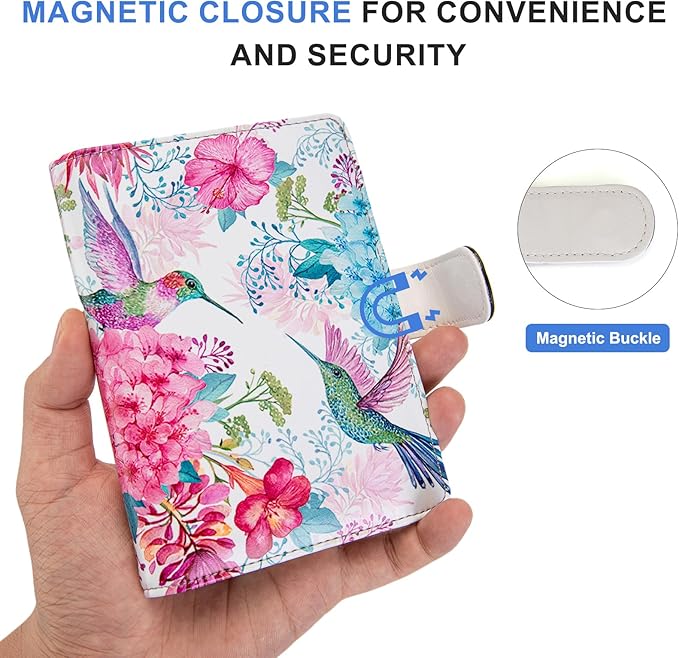 Passport Holder for Travel Essentials, RFID Blocking Passport Wallet Cover with Magnetic Closure, Passport Book Holders for Women and Men (Flowers and Hummingbirds)