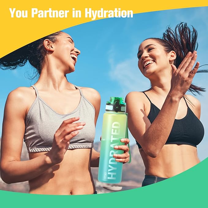 Sahara Sailor Water Bottle, 32/25/17oz Durable and Leakproof Water Bottles Motivational with Time Marker, Tritan, BPA Free, Wide Mouth with Easy Clean Brush for Gym, Travel, School, Office (1 Bottle)