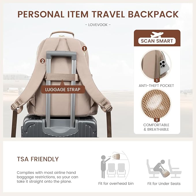 LOVEVOOK Laptop Backpack for Women with Pouch Pocket for Large Capacity Cup,15.6 Inch Laptop Computer Bag Travel Backpack Purse,Waterproof Work Business Backpack College Teacher Bags,Beige-Khaki