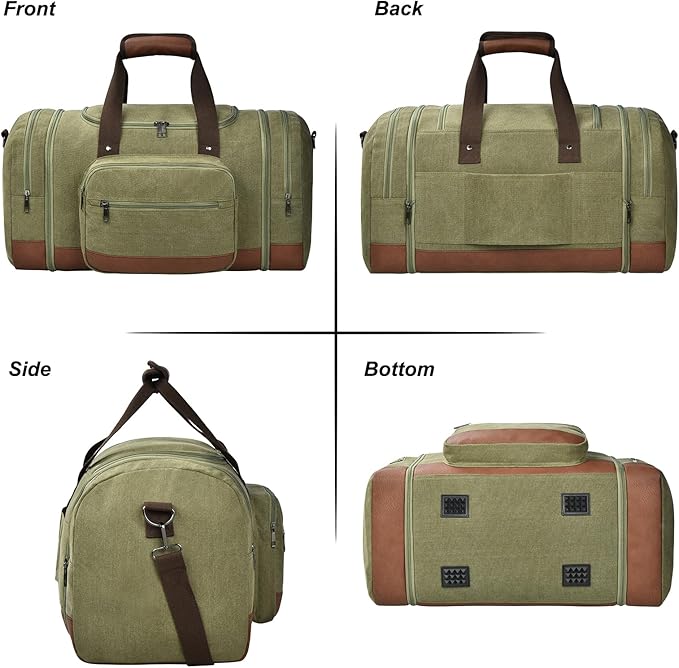 Litvyak Duffle Bag for Travel, Large 60L Canvas Travel Duffel Bags Overnight Weekend Gym Carry On Luggage Bag for Men & Women(Army Green)