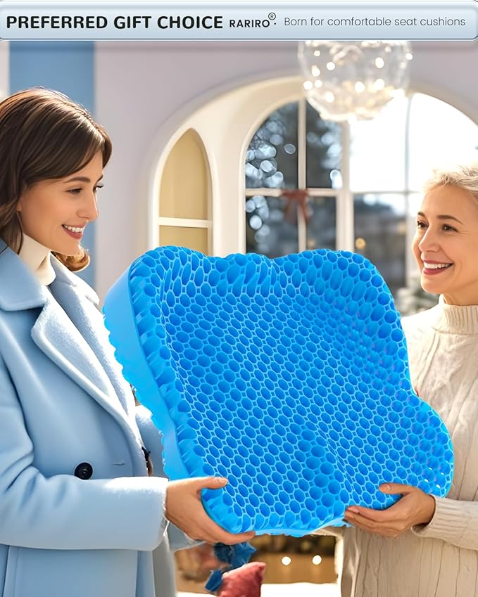 Enlarged 19.7" Gel Seat Cushion, Egg Gel Chair Pads for Wheelchair Pressure Coccyx Sciatica Pain Relief, Cooling Desk Seat Cushion for Kayak, Car, Office Chair Long Sitting[Blue]