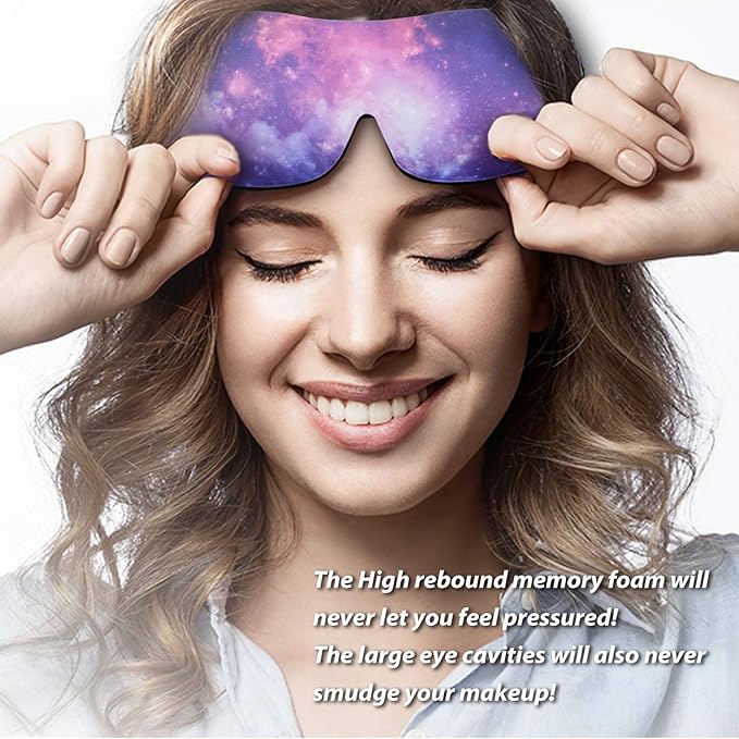PrettyCare 3D Sleep Mask 2 Pack,Eye Mask for Sleeping 3D Contoured Sleeping Mask Blackout Out Light - Blindfold Airplane with Ear Plugs, Night Masks with Travel Bag (Ultra Purple and Black)