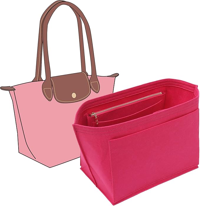 Fit Longchamp Organizer Insert, for Long Champ Le Pliage L Bag Handbag Women, with Cup Holder, Large/Rosy