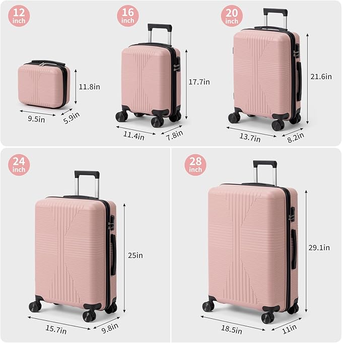 Karl home Luggage Sets 4 Piece, PP Hard Case Suitcase Set with Built-in Lock Spinner Wheels, Lightweight Durable Carry on Luggage for Business Travel - Rose Gold (16/20/24/28")