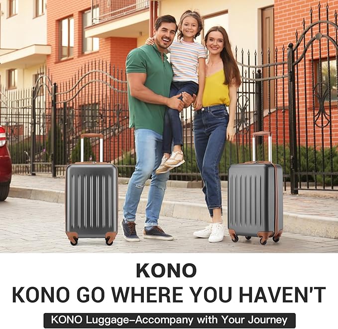 Kono 20-Inch Small Hardside Carry-on Suitcase with Spinner Wheels, Lightweight ABS+PC Rolling Cabin Suitcase for Airplane Travel (Grey Brown, for 1-3 Days of Travel)