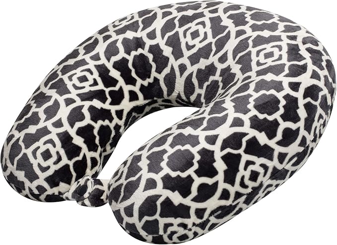 Adult Cozy Soft Microfiber Neck Pillow for Travel – Compact, Machine Washable - Perfect for Airplane, Car, or Home Use - Filled and Finished in the USA – Charcoal Trellis