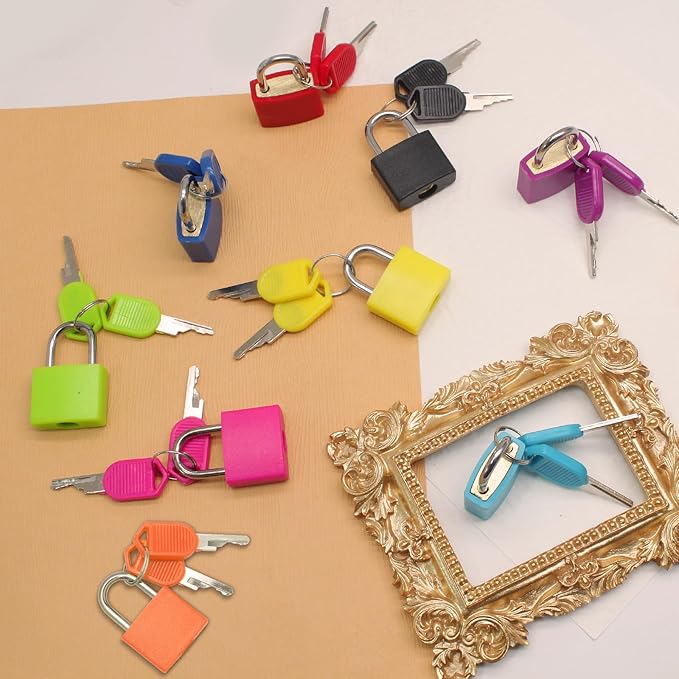 Bonsicoky 10 Pack Suitcase Locks with Keys - Multicolor Metal Luggage Padlocks - Mini Keyed Padlocks for Suitcase, Backpack, Boxes, Travel Bags, Locker