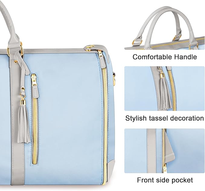 Ytonet Garment Duffle Bags for Travel, Convertible Travel Garment Bag with Shoulder Strap, Large Carry on Garment Bag Overnight Bag for Women with Shoe Pouch, 2 in 1 Hanging Suitcase Travel Bags, Blue