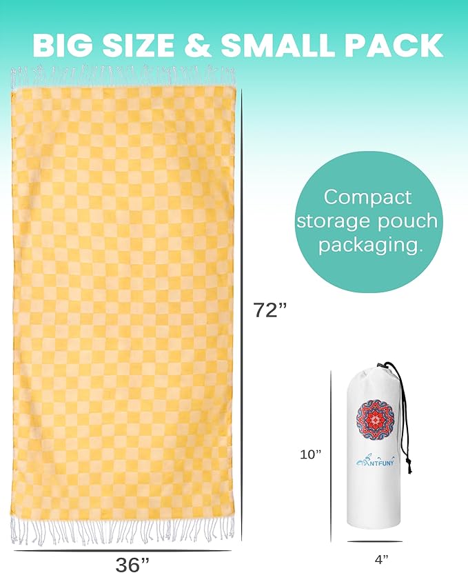 4 Packs Turkish Beach Towels Vacation Essentials Quick Dry Sand Free Oversized Bath Pool Swim Towel Extra Large XL Blanket Adult Travel Cruise Accessories Must Haves Clearance Stuff Necessities