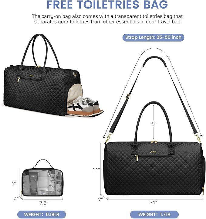 Women Weekender Travel Duffle Bag: Travel Duffel Overnight Bags with Shoe Compartment Large Carry on Tote with Toiletry Bag Weekend Traveling Yoga Gym Hospital Bag for Women with Wet Pocket Black