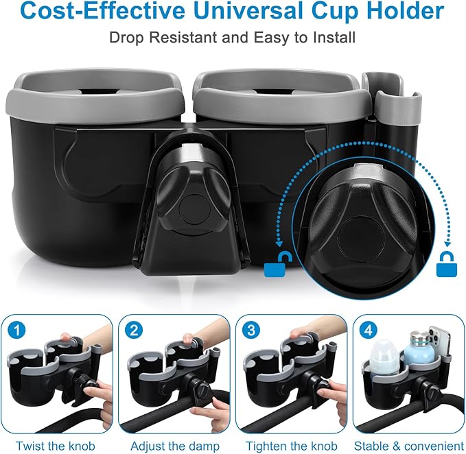 Accmor Stroller Cup Holder with Phone Holder, Bike Cup Holder, Universal Cup Holder for Uppababy Nuna Doona Strollers, 2-in-1 Cup Phone Holder for Stroller Bike Wheelchair Walker Accessory