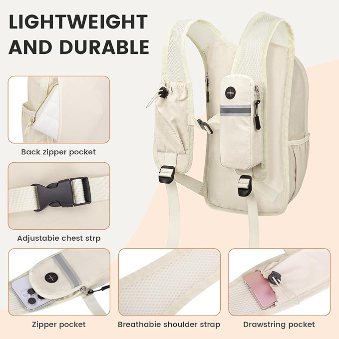 Small Hiking Backpack 15L-Lightweight Packable Foldable Backpack for Travel Camping Outdoor Commute, Compact Rucksack for Women Men(Beige)