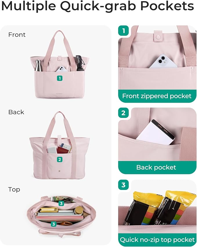 BAGSMART Tote Bag for Women, Foldable Tote Bag With Zipper Travel Large Shoulder Bag Handbag for Work