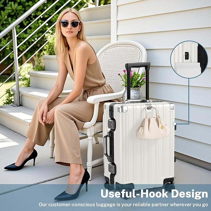 Krute Zipperless Luggage 24 Inch Aluminum Frame Suitcase with Spinner Wheels PC+ABS Hardide Checked Luggage TSA Approved