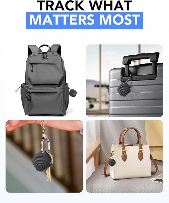 2026 Air Tracker Tags Item Locator for Android & iOS Bluetooth Tracker Smart Tags Compatible with Apple Find My (iOS) & Google's Find Hub(Android) for Keys, Luggage, Wallet, Vehicles (4 Pack Black)
