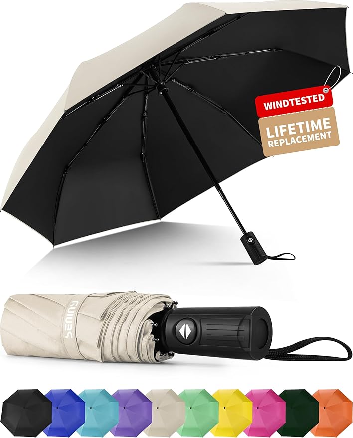 Seniny Windproof Travel Umbrella, Automatic Umbrellas for Rain, Portable & Compact Umbrellas for Backpack, Strong UV for Protection, Folding Small Sun Umbrella for Car, Walking