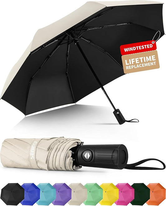 Seniny Windproof Travel Umbrella, Automatic Umbrellas for Rain, Portable & Compact Umbrellas for Backpack, Strong UV for Protection, Folding Small Sun Umbrella for Car, Walking