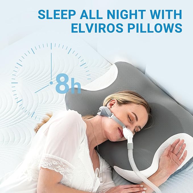 Elviros Cervical Neck Pillow for Neck Pain Relief, CPAP Pillow for Side, Back & Stomach Sleepers, Ergonomic Orthopedic Pillow for CPAP Users to Reduce Air Leaks and Mask Pressure, White