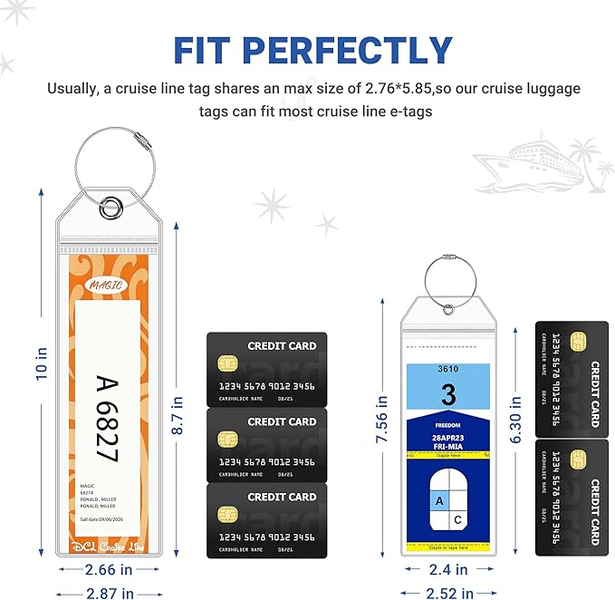 8 Pack DCL Cruise Luggage Tag Holder & Cruise Essentials for Dream, Fantasy, Magic, Wonder, Wish & Treasure 2025-2026 Cruise Must Have by SEAVILIA