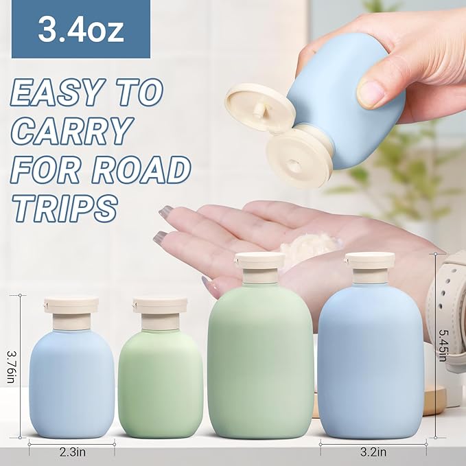 3.4oz Travel Bottle with Flip Cap, Leak Proof Squeeze Bottles, Refillable Plastic Travel Containers for Creams, Lotion, Foundation, Shampoo, Conditioner