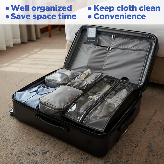 12 Pack Waterproof Shoe Bags for Travel, Portable Shoes Organizer with Zipper, Black and Grey Shoe Pouches for Men and Women