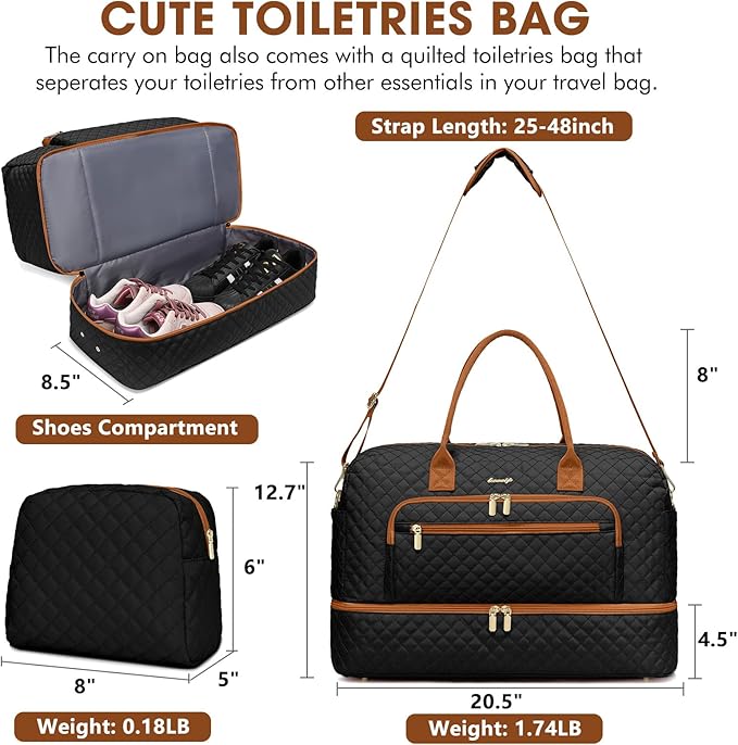 Travel Duffle Bag Weekender for Women - Carry-On Overnight Bag Personal Item Bag with Shoe Compartment & Wet Pocket Large Weekend Tote Bags with Toiletry Bag Hospital Bags for Labor and Delivery