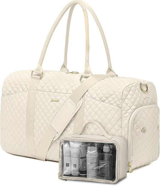 Women Weekender Travel Duffle Bag: Travel Duffel Overnight Bags with Shoe Compartment Large Carry on Tote with Toiletry Bag Weekend Traveling Yoga Gym Hospital Bag for Women with Wet Pocket Beige
