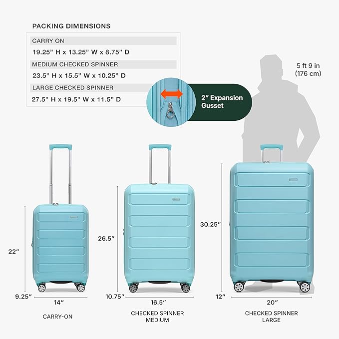 Traveler's Choice Pagosa Hardshell Expandable Luggage with Spinner Wheels, Baby Blue, 3-Piece Set (22/26/30)