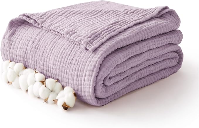 100% Cotton Muslin Blanket Twin 60" x 80", Breathable and Lightweight Cotton Twin Blankets for Couch, Soft Cooling Summer Gauze Blanket for Adults All Season, Lavender