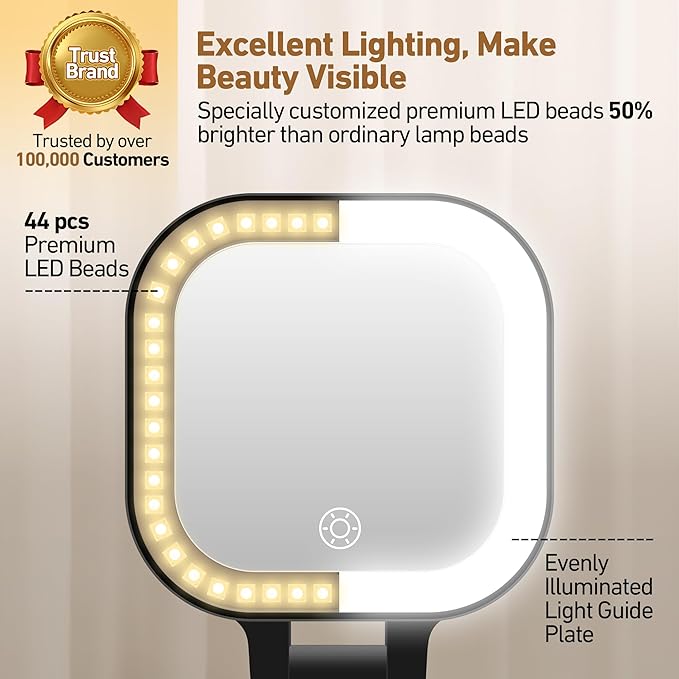 GOMIPURU Travel Mirror with Light, 1x/30x Magnifying Mirror with 3 Color Lights and Adjustable Brightness, 4.5x3.9 inch Small Compact Hangable Hand Pocket 3 Way Mirrors, Comes with Tweezer