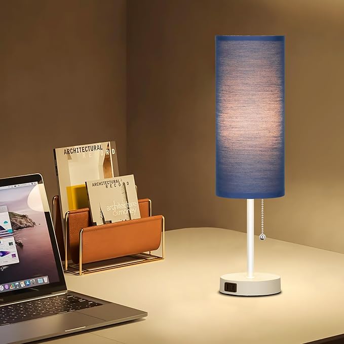 Dott Arts 18" Table Lamp for Bedroom, 3-Color Bedside Lamps with Pull Chain | Bedroom Table Lamps for Nightstand,AC Outlet Small Lamp for Living Room, Bulb Included Blue