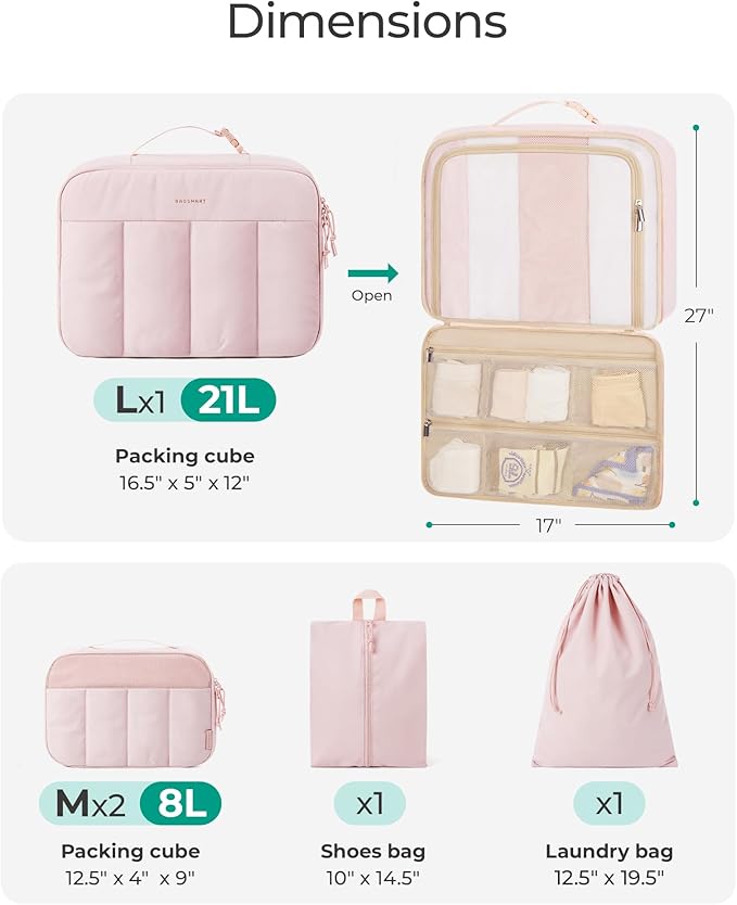 BAGSMART Compression Packing Cubes for Travel, 6/5/4set Lightweight Packing Organizers, Summer Travel Essentials Suitcase Organizer Bags Set