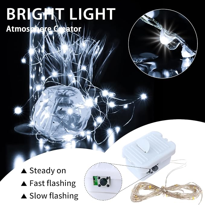 50 Pack White Fairy Lights Battery Operated, 7ft 20 LED Mini String Twinkle Lights for Christmas Halloween Easter Mason Jars Centerpiece Table Decorations (50, White)