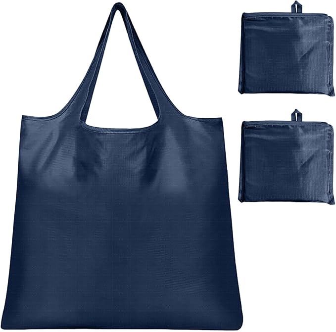 Washable Large Foldable Shopping Bag, Waterproof Reusable Grocery Bag Holder,for Shopping Reusable Tote Bags Large 50LBS,Tote Bags Nylon Bags(Navy Blue+Navy Blue)