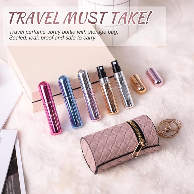 JPNK Mini Refillable Perfume Portable Atomizer Bottle 5PCS Travel Size Spray Refillable Refill Bottle 5 ml with Travel and Outgoing Bag