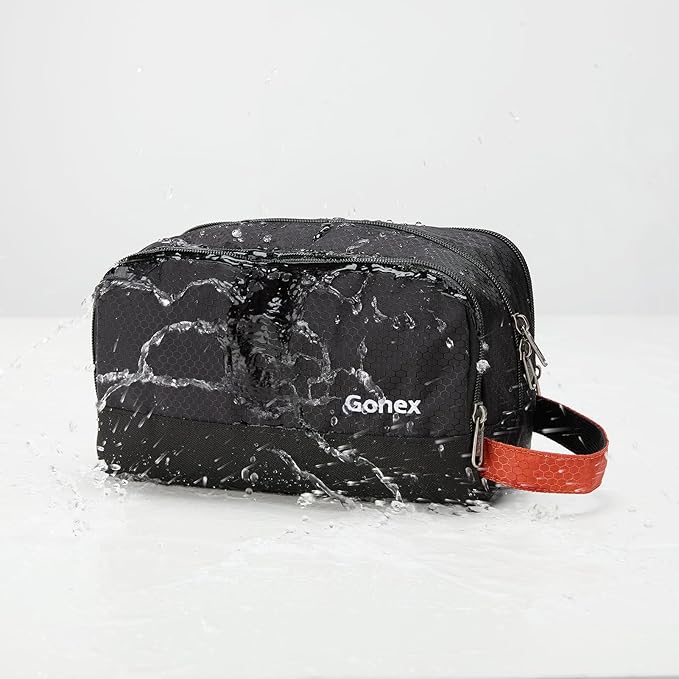 Gonex Travel Toiletry Bag Nylon, Toiletries Kit Shaving Bag Toiletry Organizer Black & Orange
