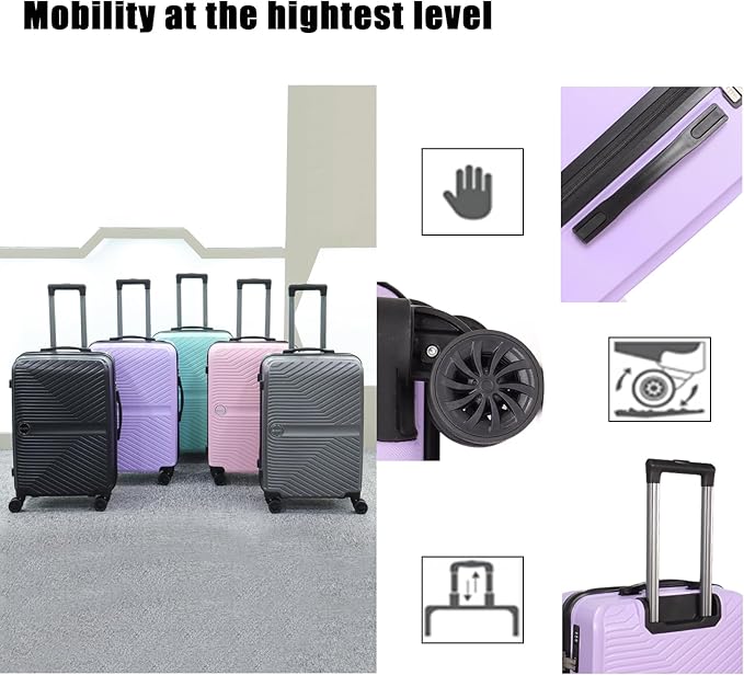 Luggage Set 3 Pieces -Suitcase Set - Luggage with Wheels - Check-in Luggage - PC + ABS Durable Suitcase Rotating Silent Wheels 3-Piece 20/24/28 (Taro Purple)