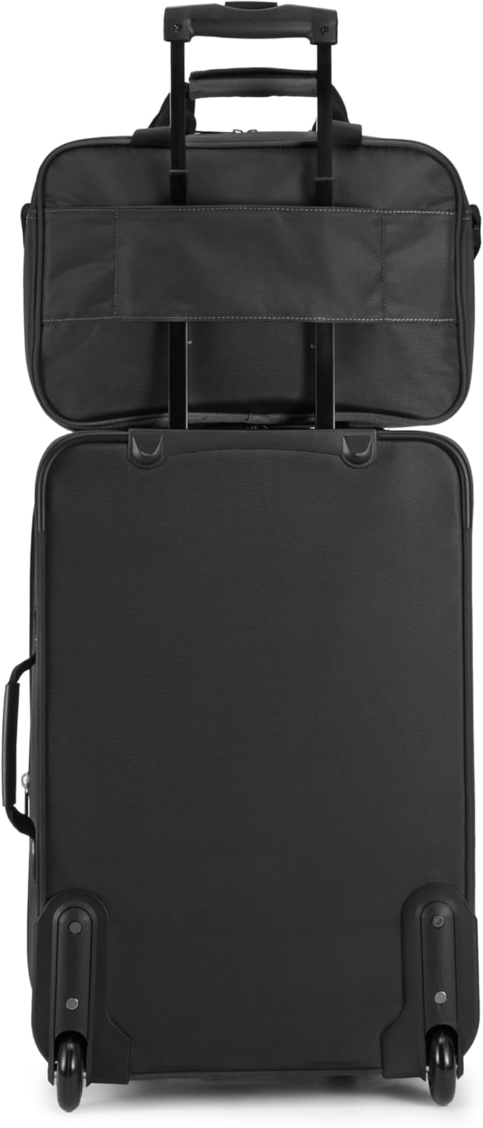 Amazon Basics Softside Luggage Set, 23-Inch Expandable Suitcase with Wheels and 15-Inch Tote, Extra Space (+15%), Front Pockets, Telescopic Handle, Black