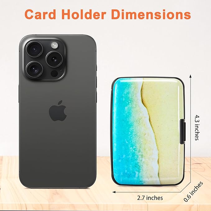 Mayski Credit Card Holder, RFID Blocking, Aluminum Alloy Hard Case, Small Mini Business Metal Wallet for Women Men, Beach