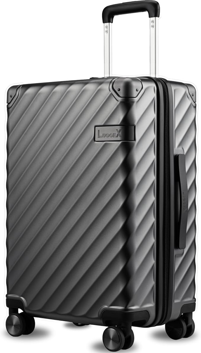 LUGGEX Carry On Luggage for Airplanes, KVC Polycarbonate Hard Shell Suitcase for Travelling (EX-Core, Charcoal Metallic, 21 Inch, 48L)