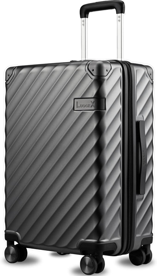 LUGGEX Carry On Luggage for Airplanes, KVC Polycarbonate Hard Shell Suitcase for Travelling (EX-Core, Charcoal Metallic, 21 Inch, 48L)