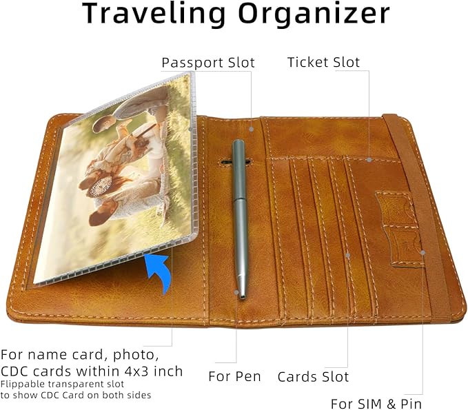 WALNEW Passport Holder for Travel, RFID Passport Cover Wallet for Women Men, PU Leather Passport Book Card Holder Case with Pen (Upgraded, Upgraded-Brown)