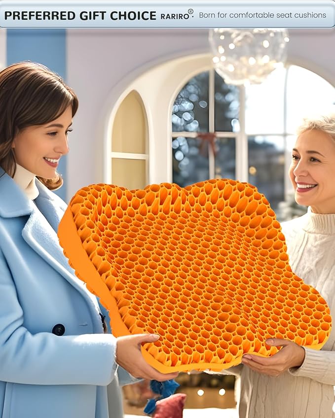 Enlarged 19.7" Gel Seat Cushion, Egg Gel Chair Pads for Wheelchair Pressure Coccyx Sciatica Pain Relief, Cooling Desk Seat Cushion for Kayak, Car, Office Chair Long Sitting[Orange]