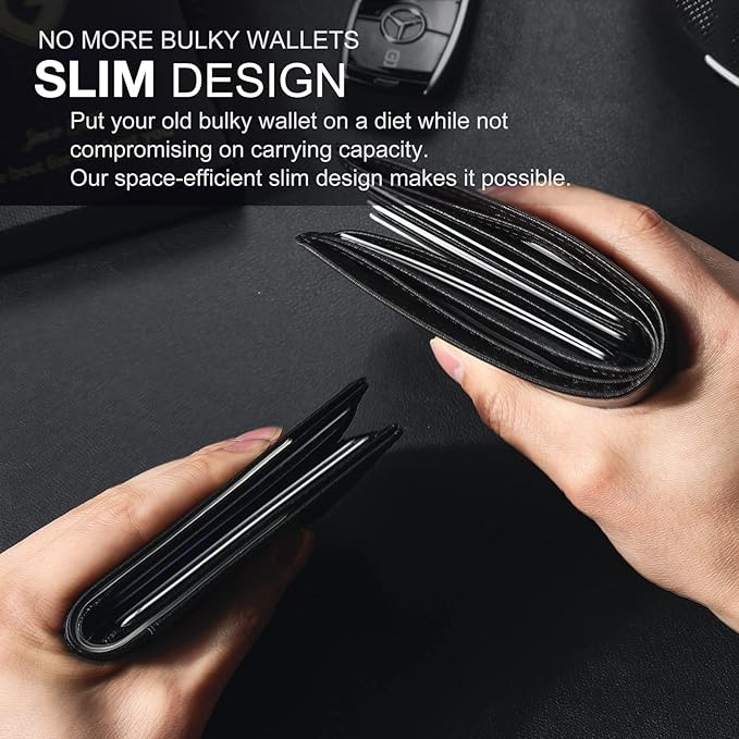 GSOIAX Slim Wallet for Men Rfid Blocking Leather Bifold Front Pocket Carbon Fiber Credit Card Holder Novelty Wallets With Gift Box (Black)