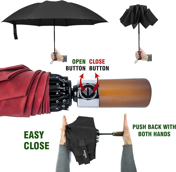 Raintrend Windproof Travel Umbrellas for Rain Automatic +10% Bigger Canopy Strong Frame Compact Folding Portable Umbrella for Women Men Backpack Purse