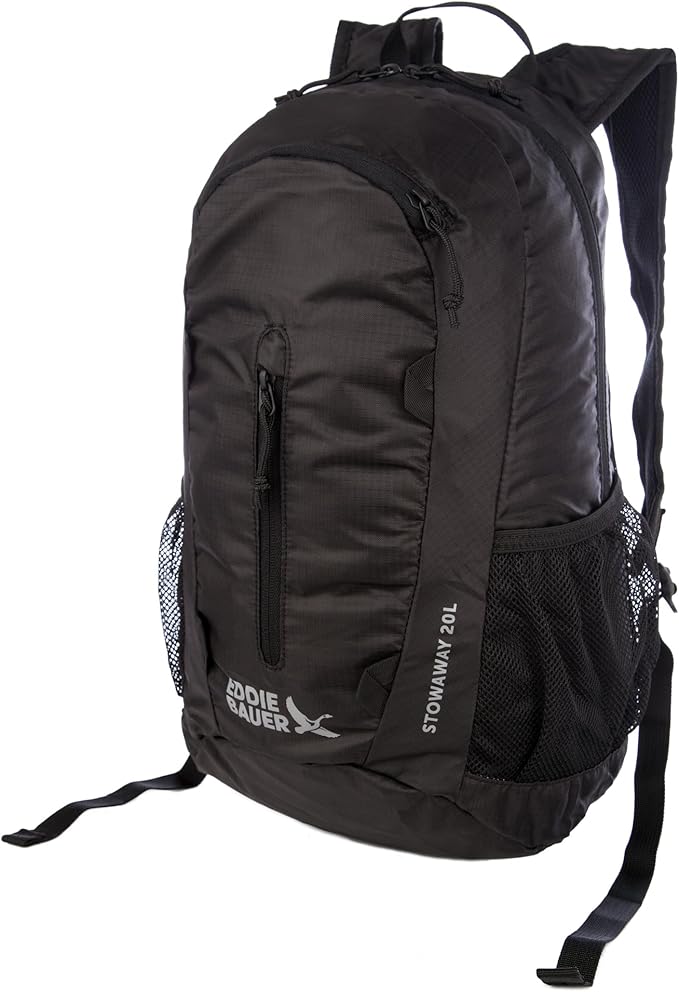 Eddie Bauer Stowaway Packable Backpack | Travel | Outdoor | Lightweight | Foldable | Durable | Ripstop Polyester | 20L - Onyx Black