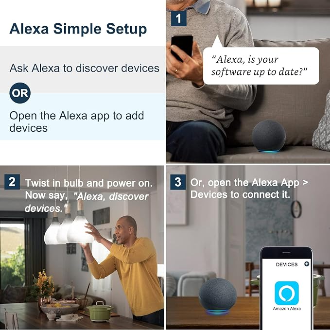 Sengled Alexa Light Bulb, BR30, S1 Auto Pairing with Alexa Devices, Smart Flood Light Bulb that Work with Alexa, Daylight 5000K, E26, Led Lights, 65W Equivalent Recessed, No Hub Required, 4-Pack