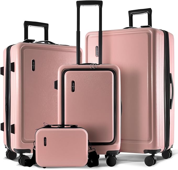 Hard Shell Luggage Sets with Spinner Wheels 4 Piece, Expandable Large Suitcases with TSA Lock, Travel Large Suitcase Set, Black Luggage Set