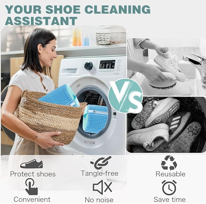 Shoe Washing Machine Bag,Laundry Shoe Bag for Washer and Dryer,Reusable Shoe Cleaning Bag for Sneakers,Tennis Shoes,With Self-locking Zipper, Microfiber Inside (Lite Blue - 2 Pack)